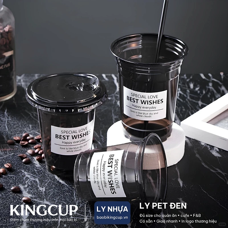 Ly Nhựa PET Đen In Logo Theo Yêu Cầu